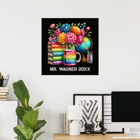 Schattige beste leraar ooit naam toevoegen poster (Thuiskantoor)