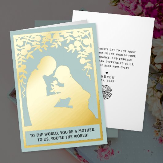 Schattige  Beste Moeder Ooit Jongen Pastel Blauw B Folie Feestdagenkaart