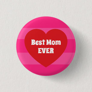 Schattige Beste Moeder Ooit Rode Hart en Roze Stre Ronde Button 3,2 Cm