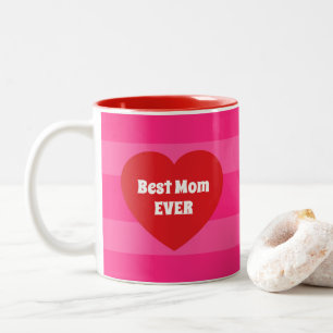 Schattige Beste Moeder Ooit Rode Hart en Roze Stre Tweekleurige Koffiemok
