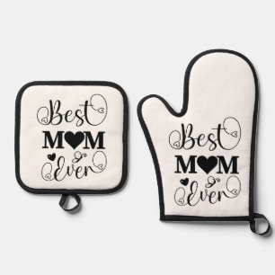 Schattige Beste Moeder Ooit Typografie Script Moed Ovenwant & Pannenlap Set