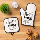 Schattige Beste Moeder Ooit Typografie Script Moed Ovenwant & Pannenlap Set (Top down)