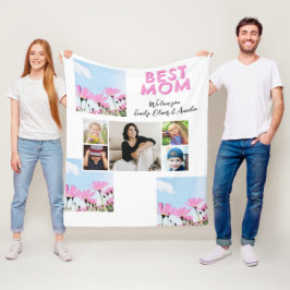 Schattige Beste Moeder Roze Bloemen 5 Fotocollage Fleece Deken