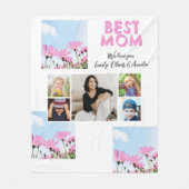 Schattige Beste Moeder Roze Bloemen 5 Fotocollage Fleece Deken (Voorkant)