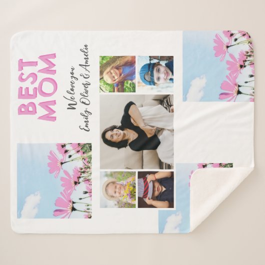 Schattige Beste Moeder Roze Bloemen 5 Fotocollage Sherpa Deken (Voorkant (horizontaal))