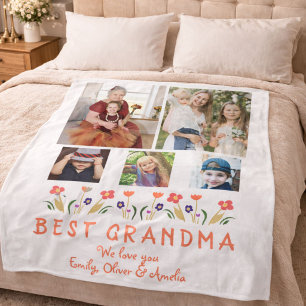 Schattige beste oma bloemen foto collage fleece deken