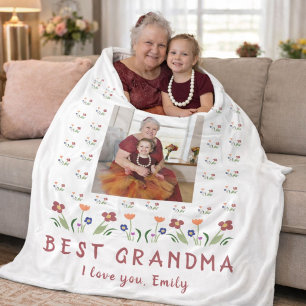Schattige beste oma bloemen Moederdag foto Fleece Deken