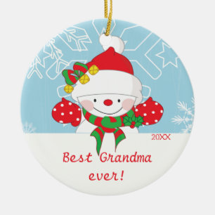 Schattige beste oma sneeuwman kerstornament keramisch ornament