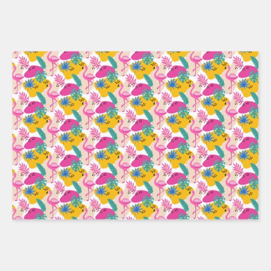 Schattige betegeld roze flamingo patroon partij inpakpapier vel (Voorkant)