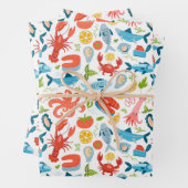 Schattige betegeld strand zeevruchten patroonfeest inpakpapier vel (In situ)