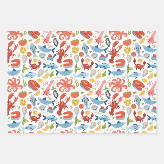 Schattige betegeld strand zeevruchten patroonfeest inpakpapier vel (Voorkant)