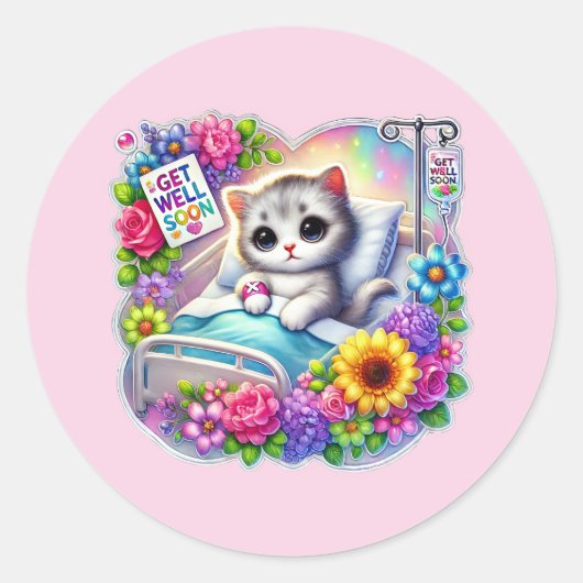Schattige beterschap kat ronde sticker (Voorkant)