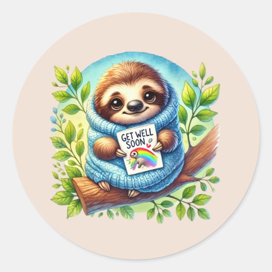 Schattige beterschap luiaard  ronde sticker (Voorkant)