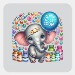Schattige beterschap olifant vierkante sticker