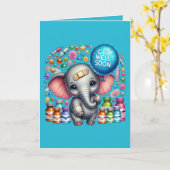 Schattige beterschap olifant voeg bericht toe kaart (Gele Bloem)