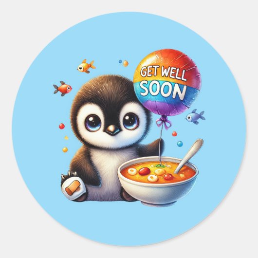 Schattige beterschap pinguïn ronde sticker (Voorkant)