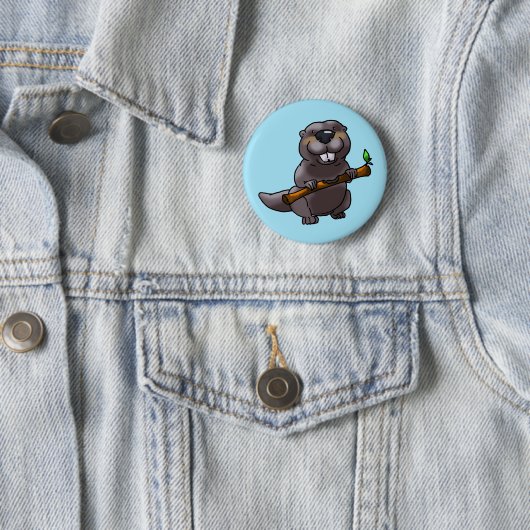 schattige bever-cartoon ronde button 5,7 cm (In situ)