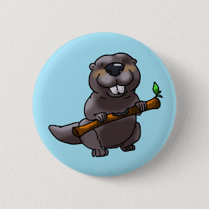 schattige bever-cartoon ronde button 5,7 cm