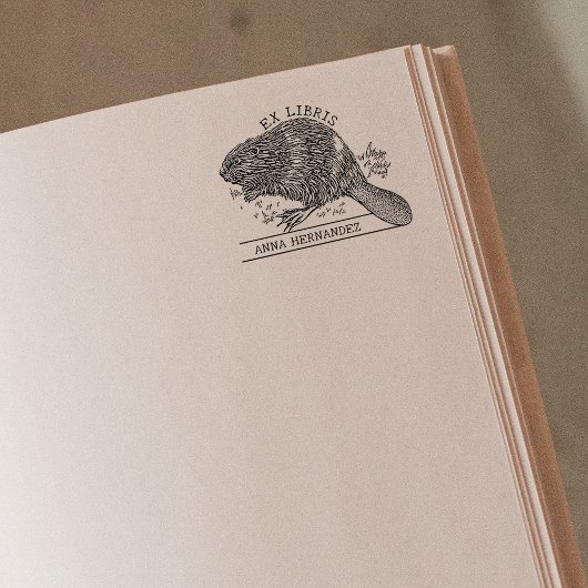 Schattige Bever, Ex Libris Bibliotheek Boek Rubberstempel