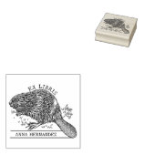 Schattige Bever, Ex Libris Bibliotheek Boek Rubberstempel (Gestempeld)