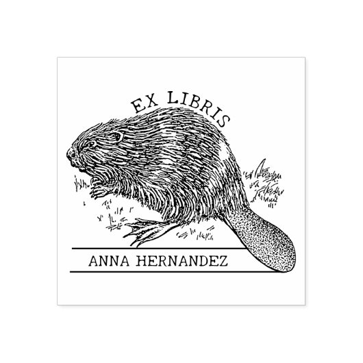 Schattige Bever, Ex Libris Bibliotheek Boek Rubberstempel (Afrduk)
