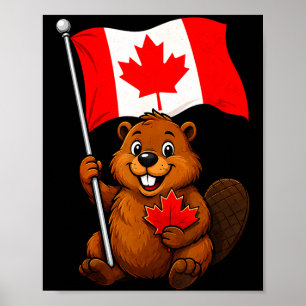 Schattige bever vlag patriottisch esdoornblad cana poster