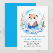 Schattige bewerkbaar Otter Boy Baby shower Kaart (Voorkant / Achterkant)