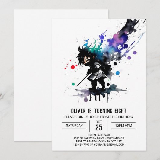 Schattige bewerkbare Ninja Boy Digitale Verjaardag Kaart (Voorkant / Achterkant)