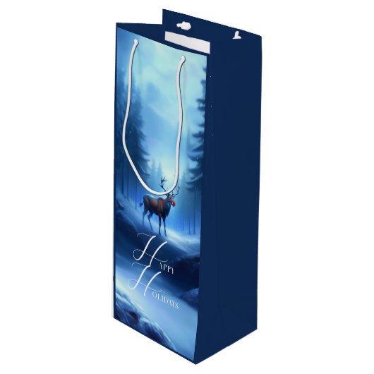 Schattige bewerkbare Winter Wonderland Feestdagen Wijn Cadeautas (Voorkant Gekanteld)