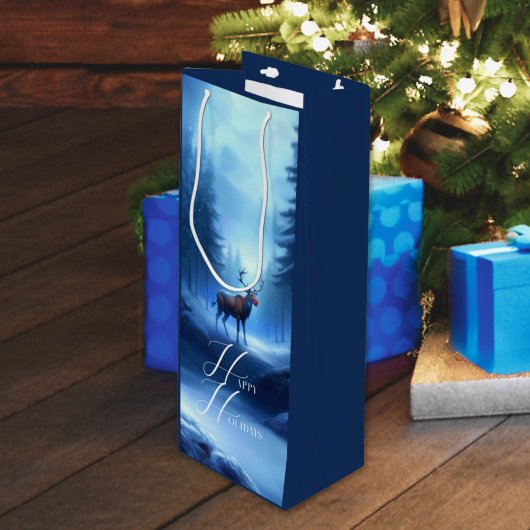 Schattige bewerkbare Winter Wonderland Feestdagen Wijn Cadeautas