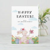 Schattige Bewolkt Lichtblauw Paashaas Vakantie Kaa Kaart (Staand voorkant)