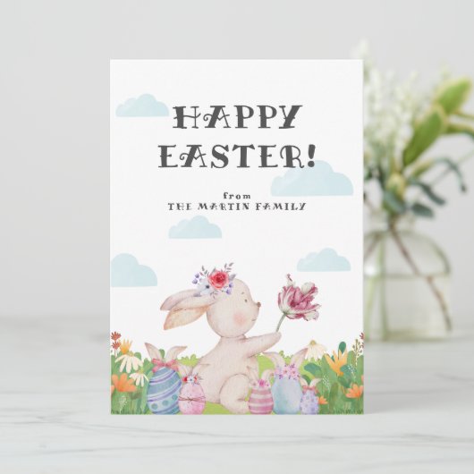 Schattige Bewolkt Lichtblauw Paashaas Vakantie Kaa Kaart (Staand voorkant)