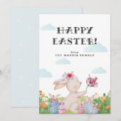 Schattige Bewolkt Lichtblauw Paashaas Vakantie Kaa Kaart (Voorkant / Achterkant)