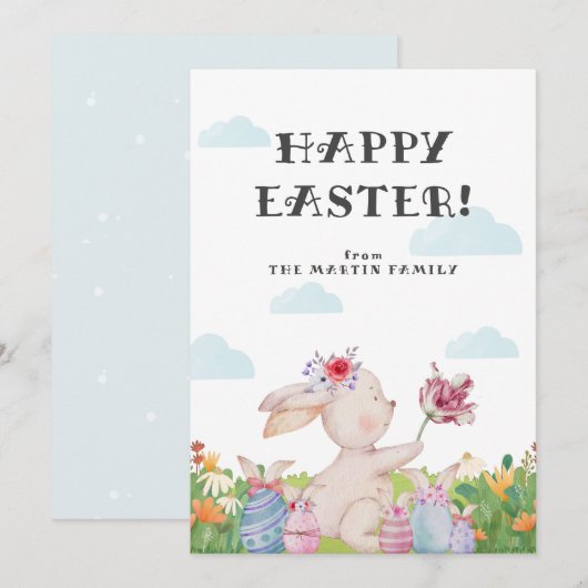 Schattige Bewolkt Lichtblauw Paashaas Vakantie Kaa Kaart (Voorkant / Achterkant)