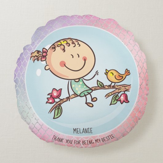 Schattige BFF-besties Kawaii-cadeaus voor meisjes  Rond Kussen (Voorkant)