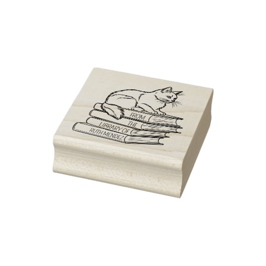 Schattige Bibliotheekkat, Aangepaste Boekplaat  Rubberstempel (Stempel)