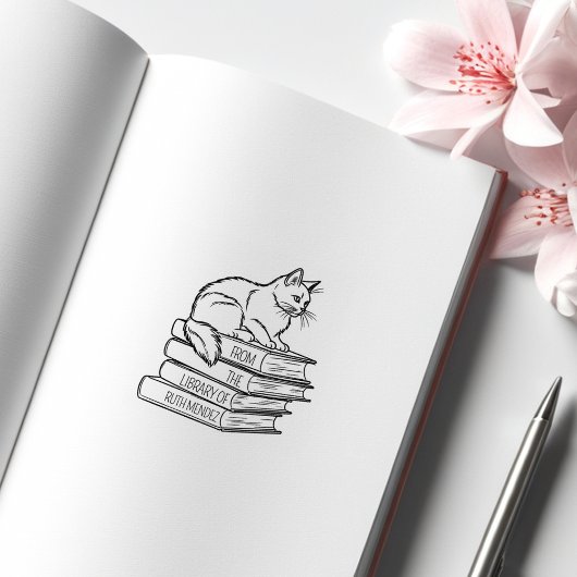 Schattige Bibliotheekkat, Op Maat Gemaakte Boekenl Rubberstempel