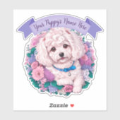 Schattige Bichon Frisé, gesorteerde bloemen op maa Sticker (Vel)