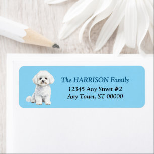 Schattige Bichon Frise Hond Blauwe Retouradres Etiket