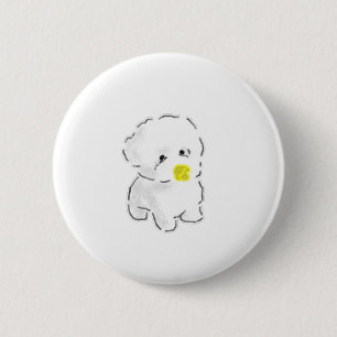 Schattige Bichon Frise-hond met eendenbek-mondstuk Ronde Button 5,7 Cm