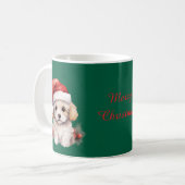 Schattige Bichon Frise met Kerstmis Koffiemok (Voorkant links)