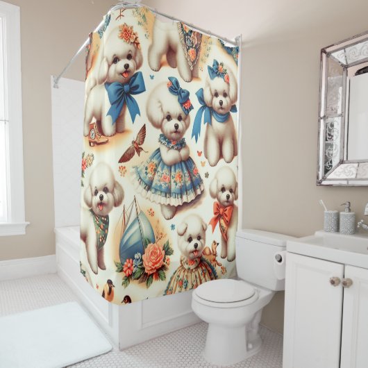 Schattige Bichon Frisé Schilderij Douchegordijn (In situ)