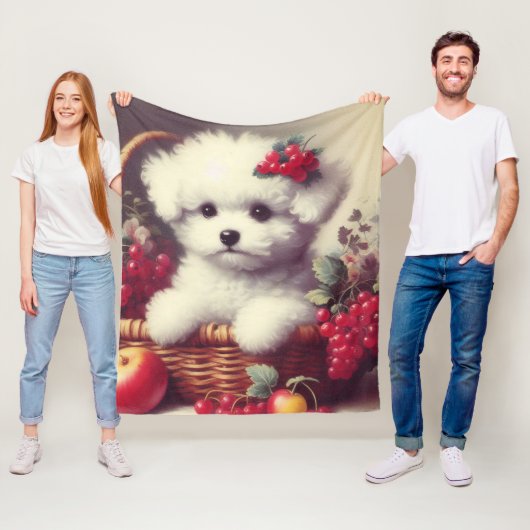 Schattige Bichon Frisé Schilderij Fleece Deken (In situ)