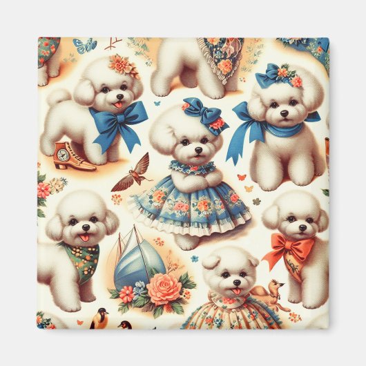 Schattige Bichon Frisé Schilderij Magneet (Voorkant)
