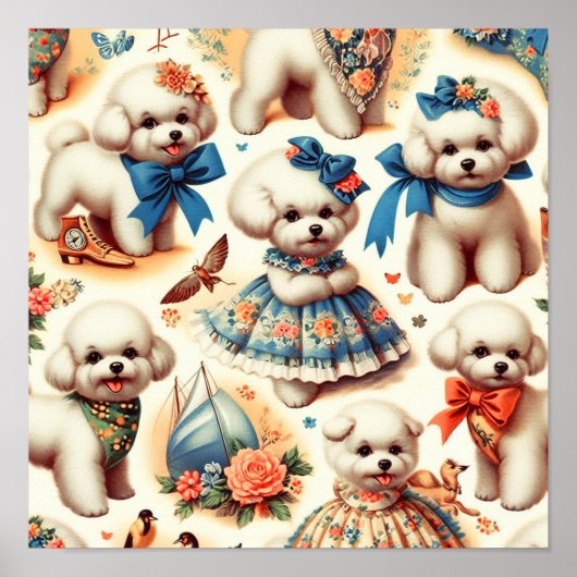 Schattige Bichon Frisé Schilderij Poster (Voorkant)