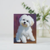 Schattige Bichon Havanese Puppy Waterverf Briefkaart (Staand voorkant)