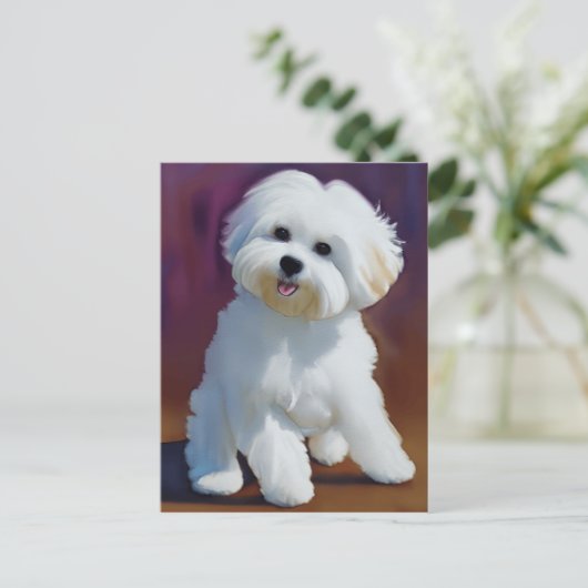 Schattige Bichon Havanese Puppy Waterverf Briefkaart (Staand voorkant)