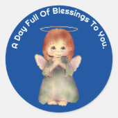 Schattige Bidden Angel Ronde Sticker (Voorkant)