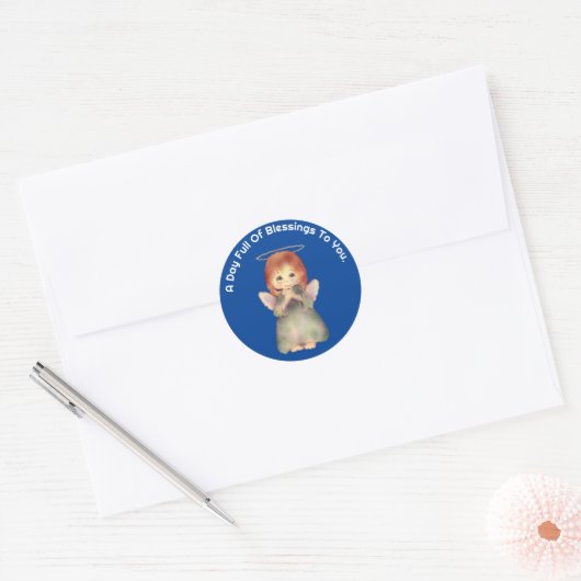 Schattige Bidden Angel Ronde Sticker (Envelop)
