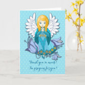 Schattige biddend engelenmeisje. Cartoon-illustrat Kaart (Gele Bloem)